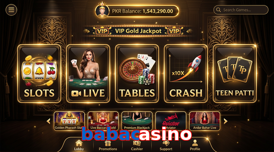 Main screen of Babacasino casino page for PK players